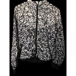 NIKE Vintage Kids Geometric Print Hooded Jacket Black White Track Jacket XL